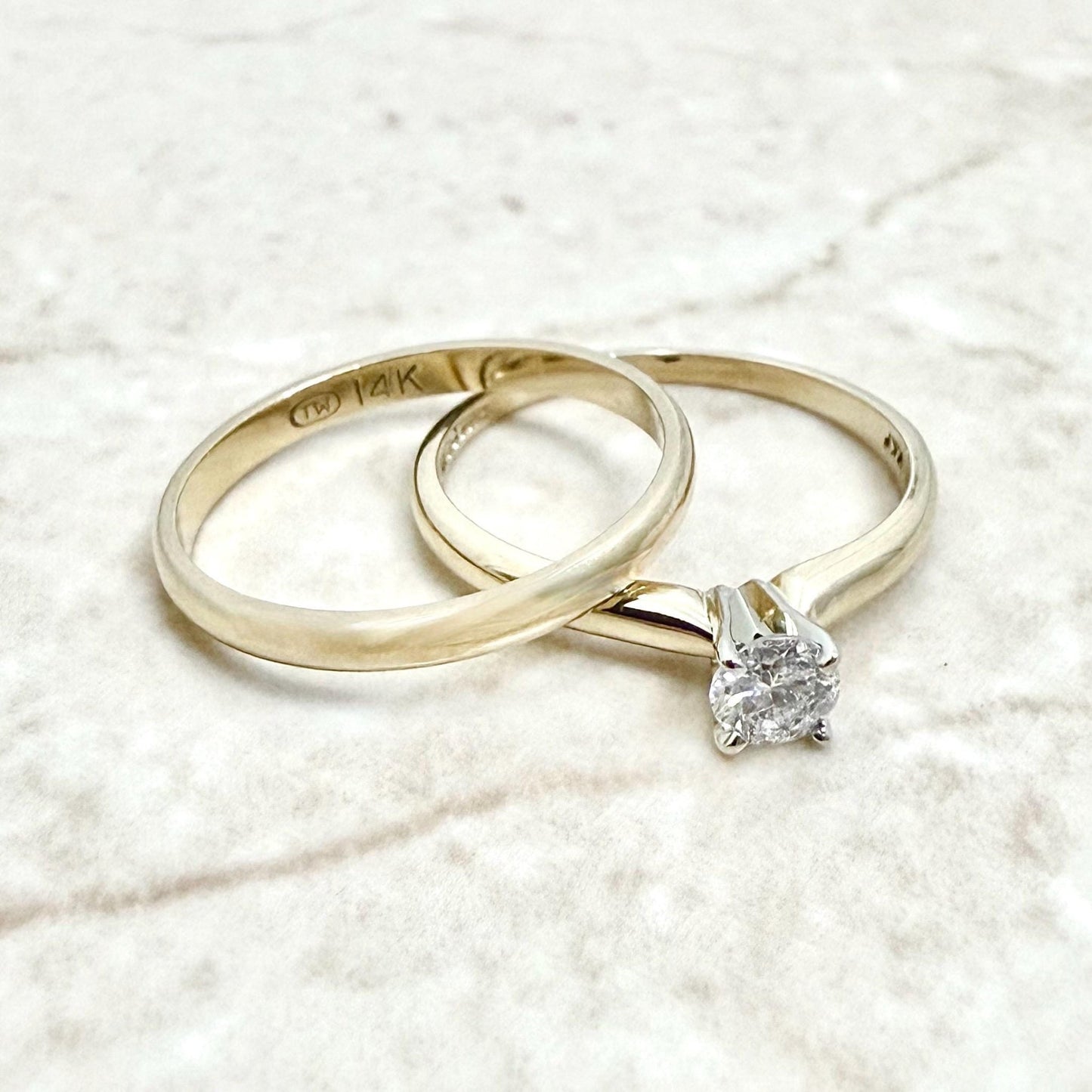 Vintage 14K Gold 0.28 Carat Natural Diamond Engagement Ring Set - WeilJewelry