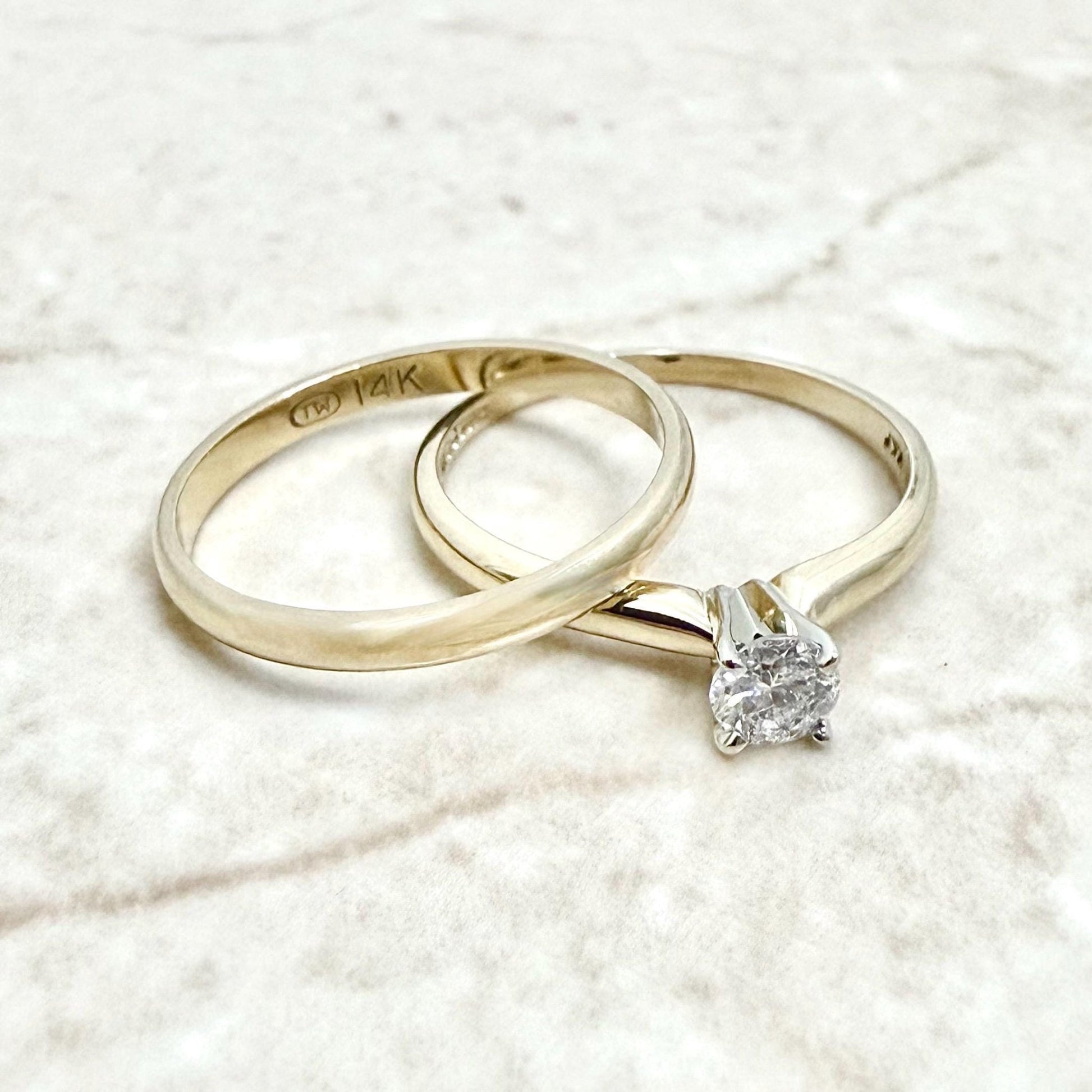 Vintage 14K Gold 0.28 Carat Natural Diamond Engagement Ring Set - WeilJewelry