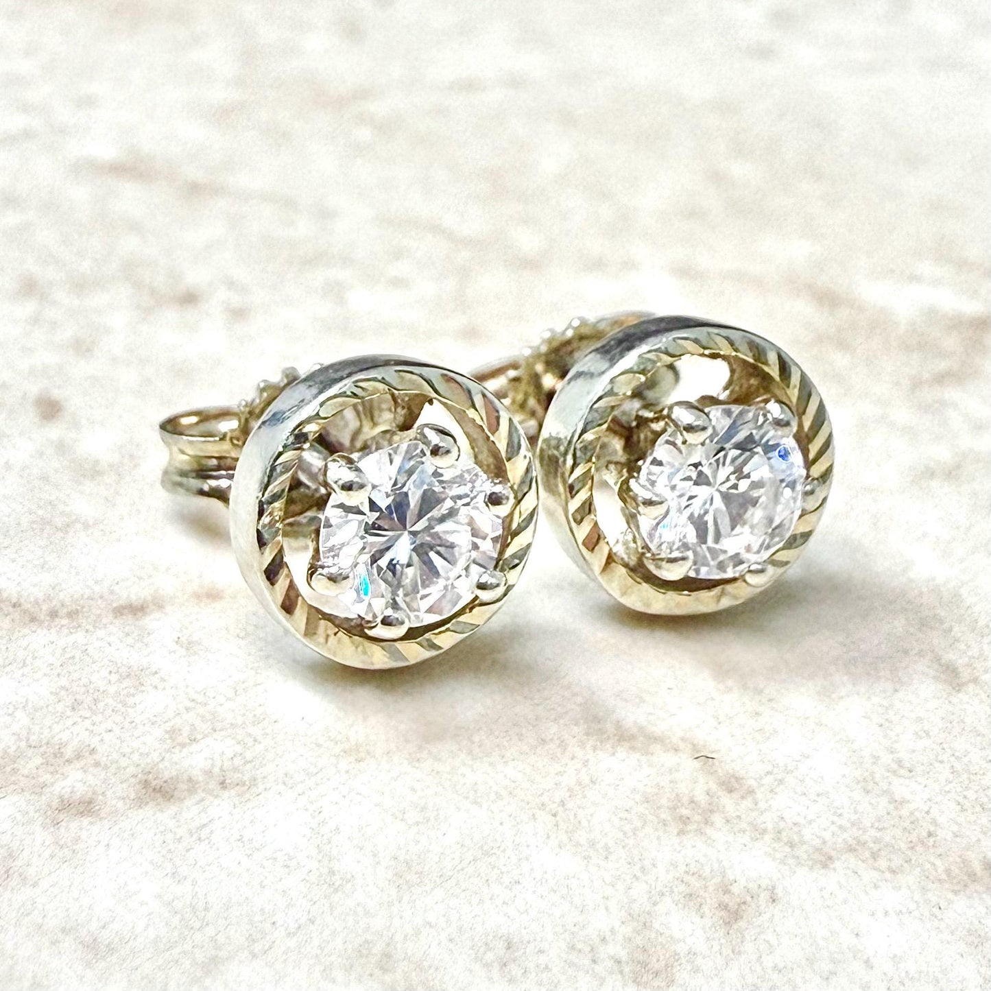 Vintage 14K Gold 0.95 Carat Natural Diamond Stud Earrings - WeilJewelry