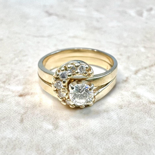 Vintage 14K Gold Diamond Engagement Ring Set - 14K Yellow Gold Diamond Solitaire Ring - 14K Diamond Wedding Set - Bridal Ring - Wedding Ring - WeilJewelry