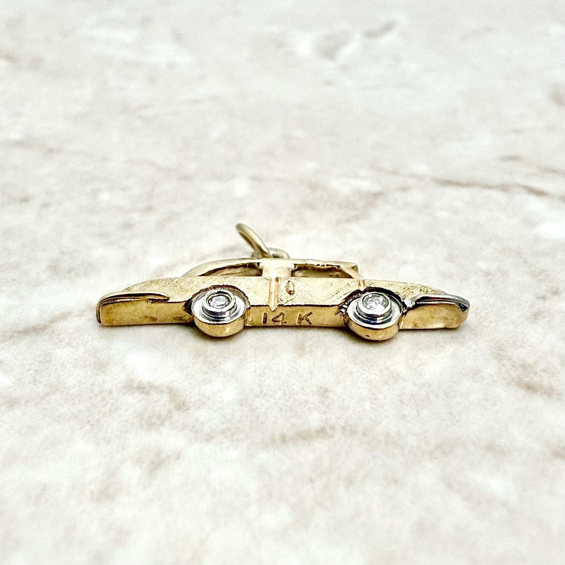Vintage 14K Solid Gold Diamond Car Charm Pendant - WeilJewelry