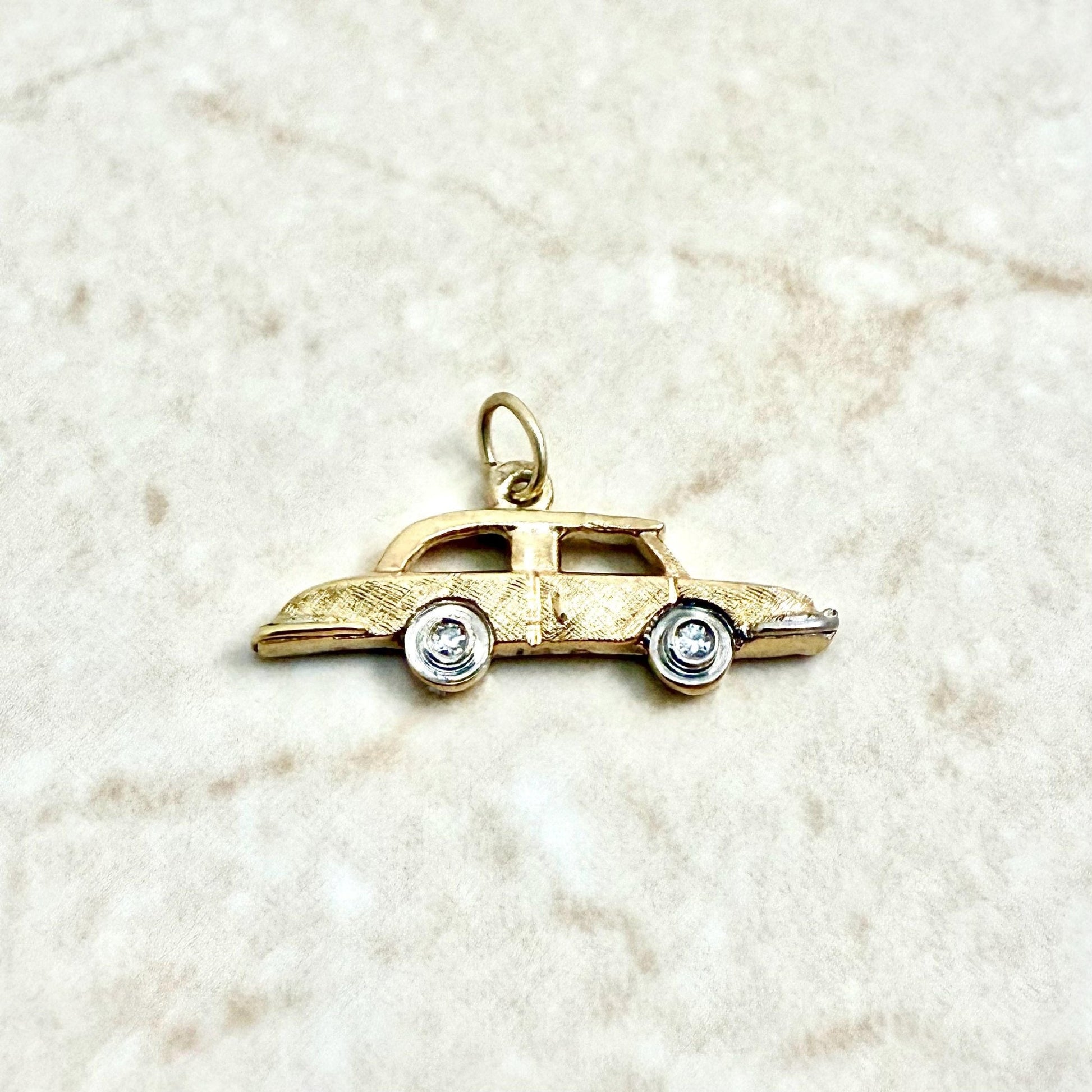Vintage 14K Solid Gold Diamond Car Charm Pendant - WeilJewelry