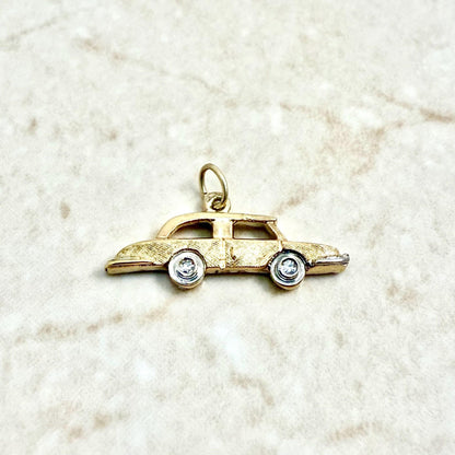 Vintage 14K Solid Gold Diamond Car Charm Pendant - WeilJewelry
