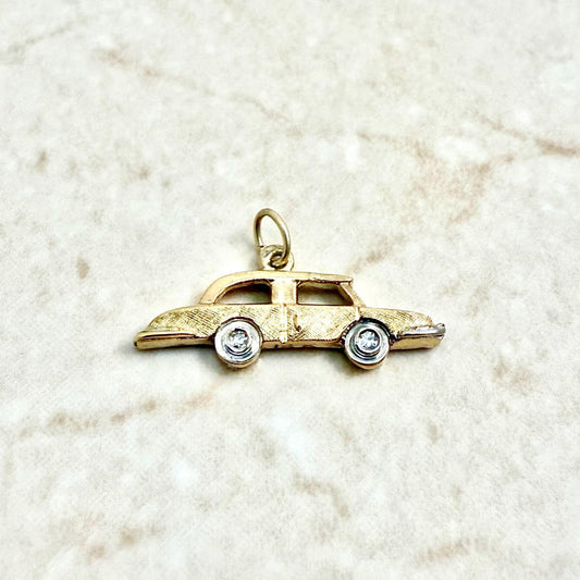 Vintage 14K Solid Gold Diamond Car Charm Pendant - WeilJewelry