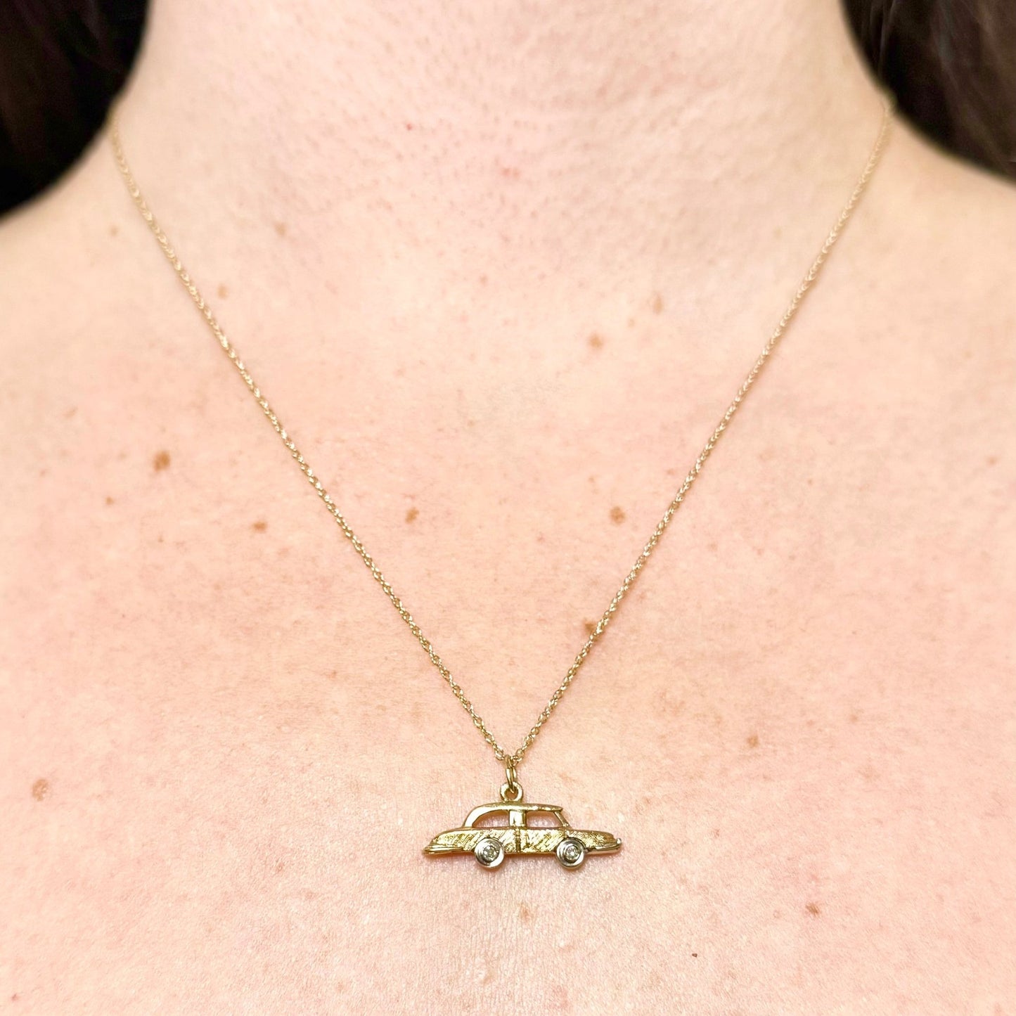 Vintage 14K Solid Gold Diamond Car Charm Pendant - WeilJewelry