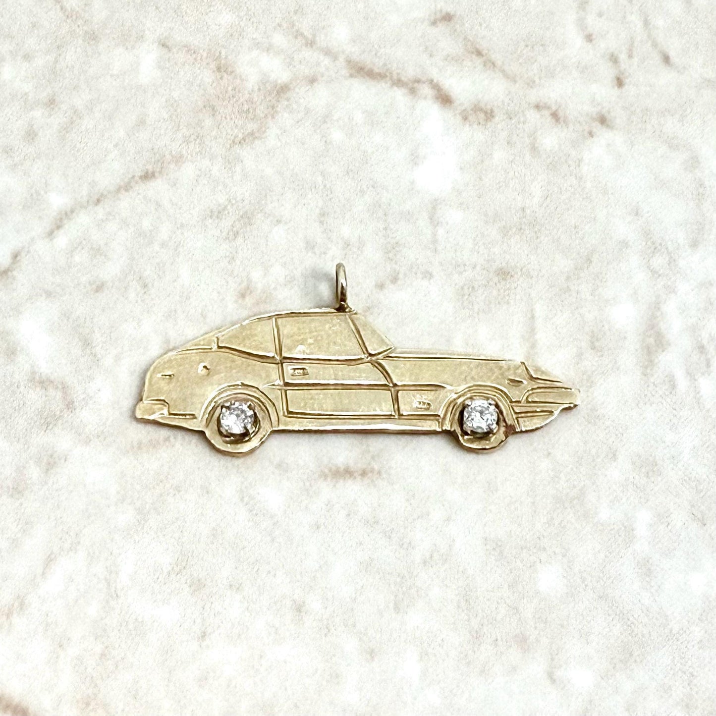 Vintage 14K Solid Gold Diamond Sport Car Charm Pendant - WeilJewelry