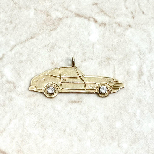 Vintage 14K Solid Gold Diamond Sport Car Charm Pendant - WeilJewelry