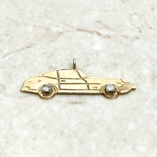 Vintage 14K Solid Gold Diamond Sport Car Charm Pendant - WeilJewelry