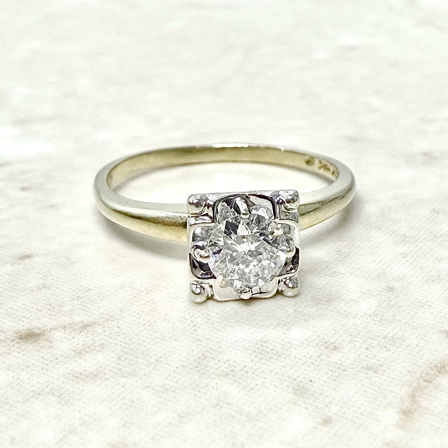 Vintage 14K Two - Tone Gold 0.42 Carat Diamond Solitaire Engagement Ring - WeilJewelry