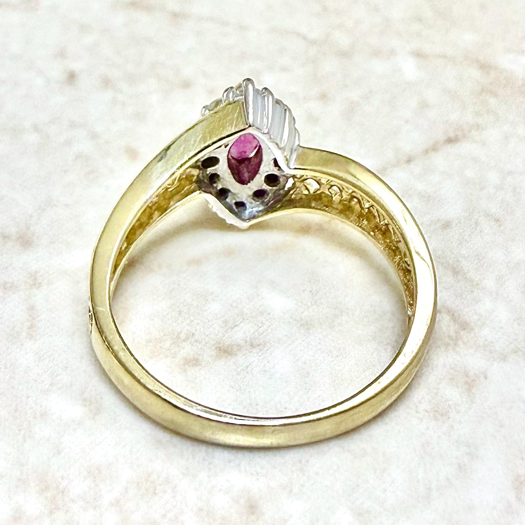 Vintage 14K Two - Tone Gold Natural Untreated Ruby & Diamond Halo Ring - WeilJewelry