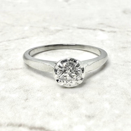 Vintage 14K White Gold 0.52 CT Natural Diamond Solitaire Engagement Ring - WeilJewelry
