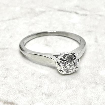 Vintage 14K White Gold 0.52 CT Natural Diamond Solitaire Engagement Ring - WeilJewelry