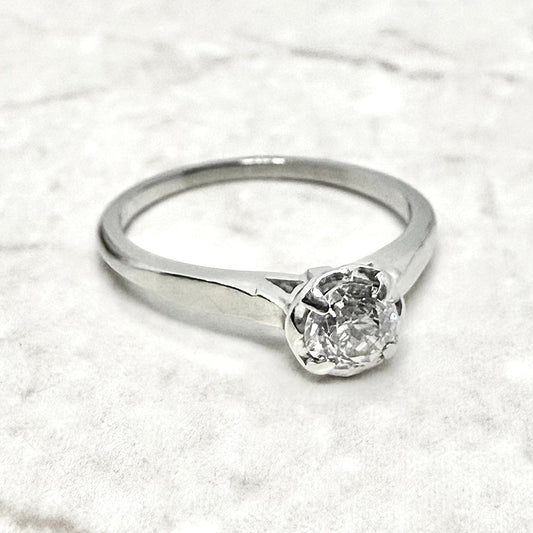 Vintage 14K White Gold 0.52 CT Natural Diamond Solitaire Engagement Ring - WeilJewelry