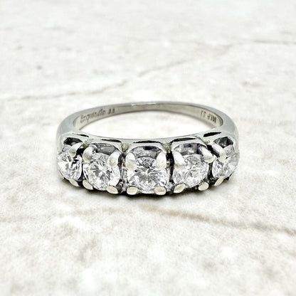 Vintage 14K White Gold 1.07 Carat Natural Diamond 5 - Stone Ring - WeilJewelry