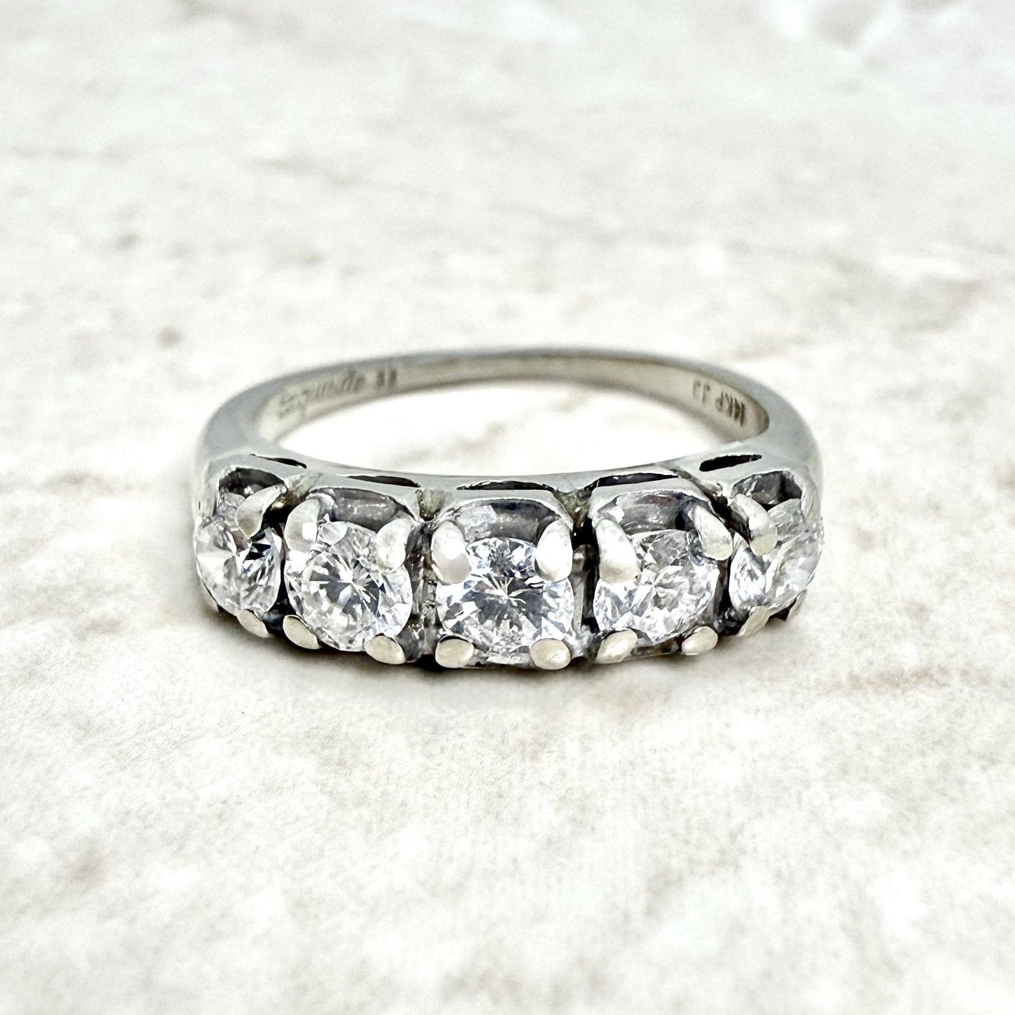 Vintage 14K White Gold 1.07 Carat Natural Diamond 5-Stone Ring