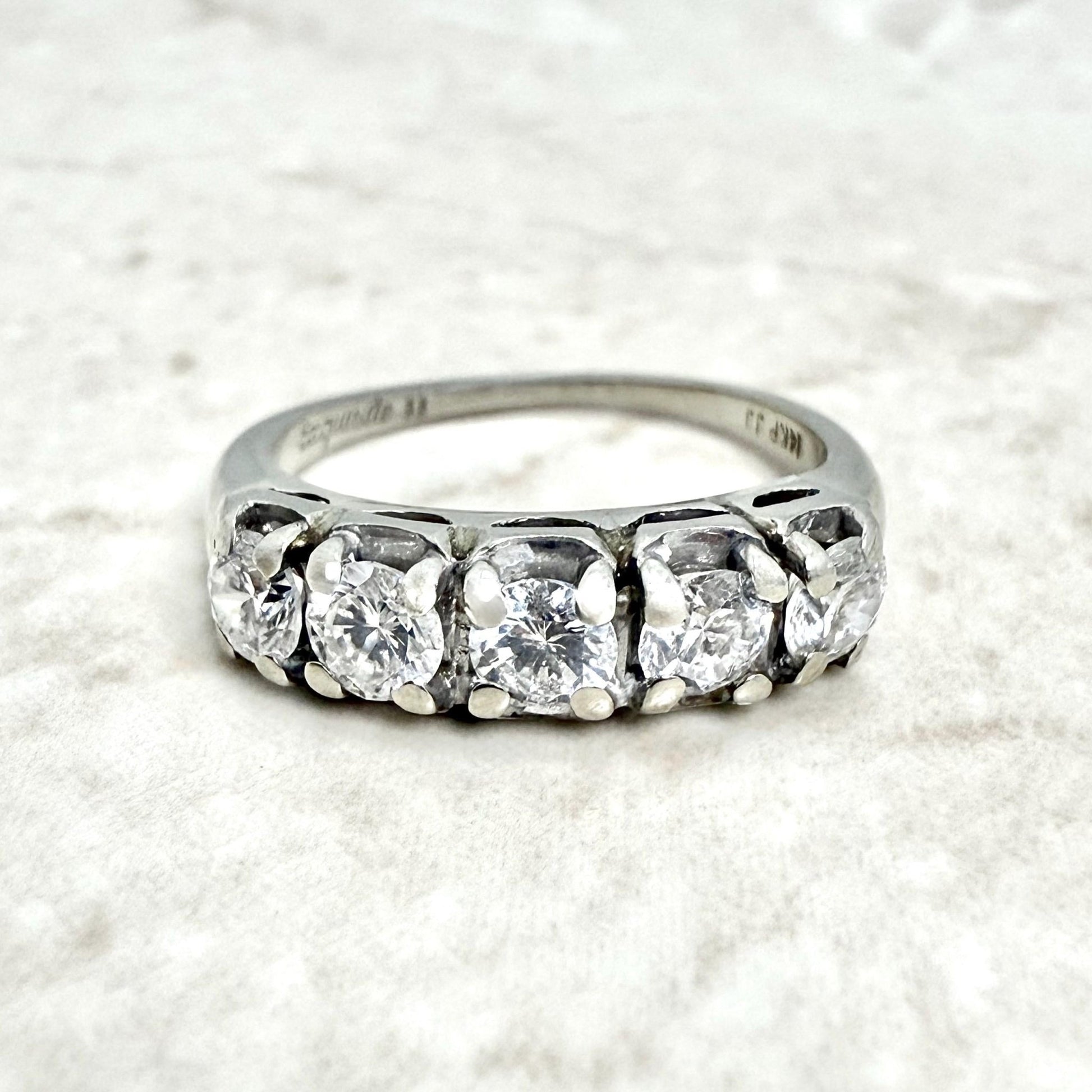 Vintage 14K White Gold 1.07 Carat Natural Diamond 5 - Stone Ring - WeilJewelry
