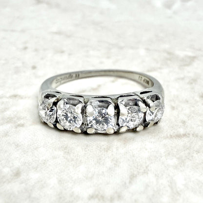 Vintage 14K White Gold 1.07 Carat Natural Diamond 5 - Stone Ring - WeilJewelry