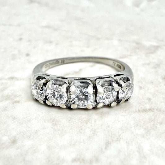 Vintage 14K White Gold 1.07 Carat Natural Diamond 5 - Stone Ring - WeilJewelry