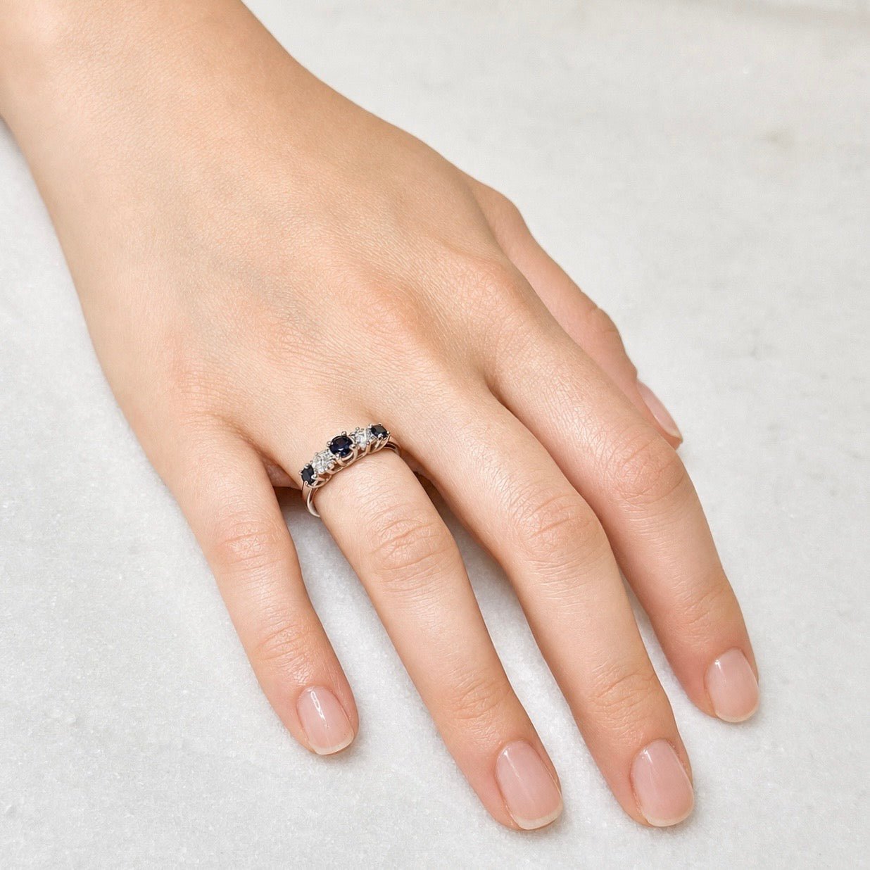 Vintage 14K White Gold Natural Diamond & Sapphire Ring - WeilJewelry