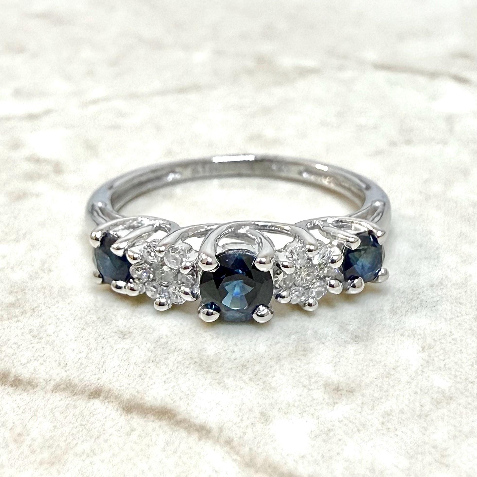 Vintage 14K White Gold Natural Diamond & Sapphire Ring - WeilJewelry