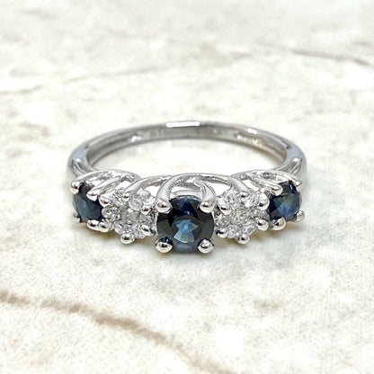 Vintage 14K White Gold Natural Diamond & Sapphire Ring - WeilJewelry