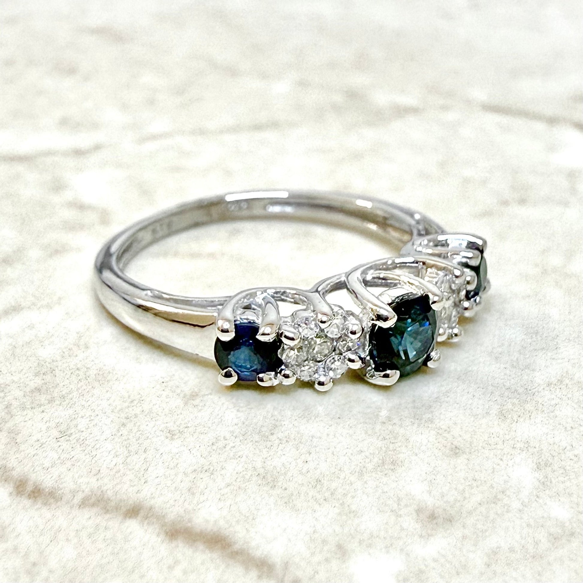 Vintage 14K White Gold Natural Diamond & Sapphire Ring - WeilJewelry