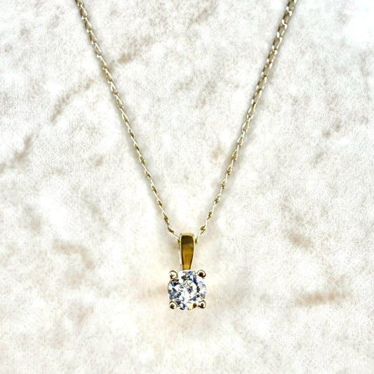 Vintage 14K Yellow Gold 0.17 Carat Natural Diamond Solitaire Pendant Necklace - WeilJewelry