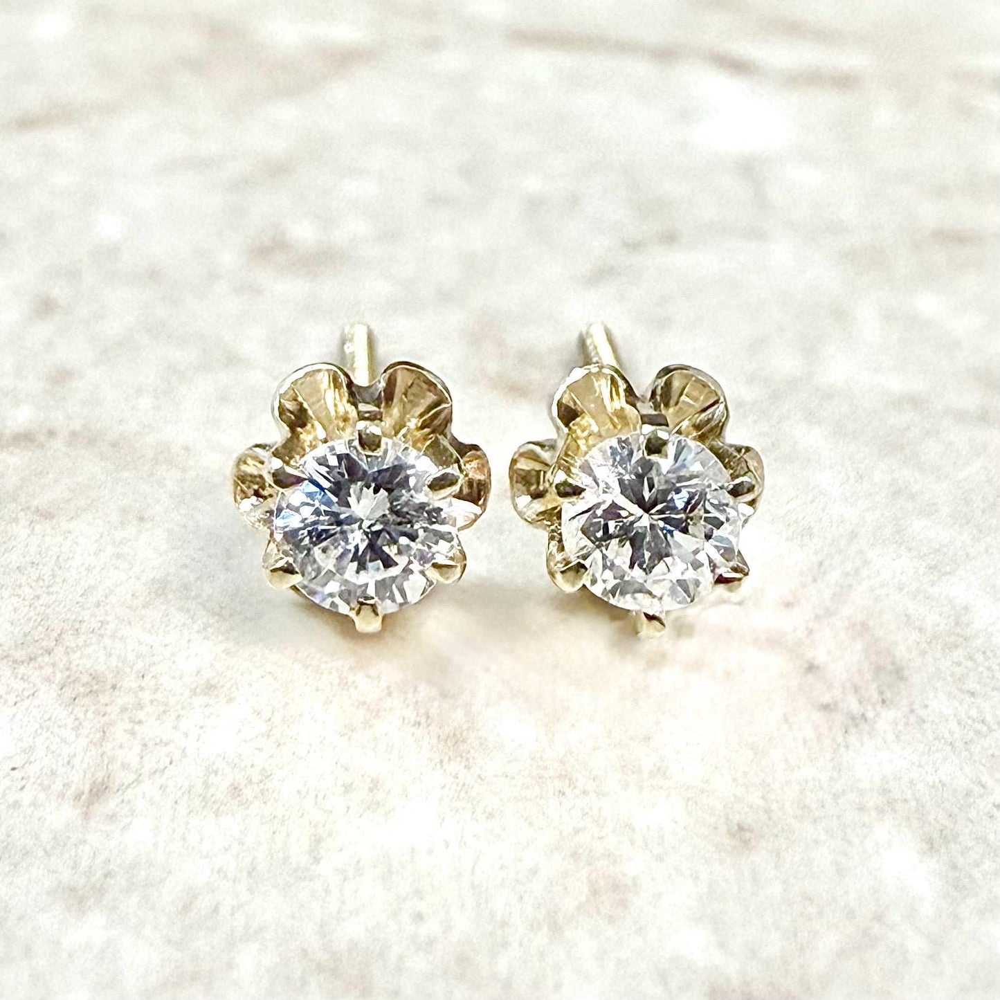 Vintage 14K Yellow Gold 0.45 Carat Natural Diamond Stud Earrings - WeilJewelry
