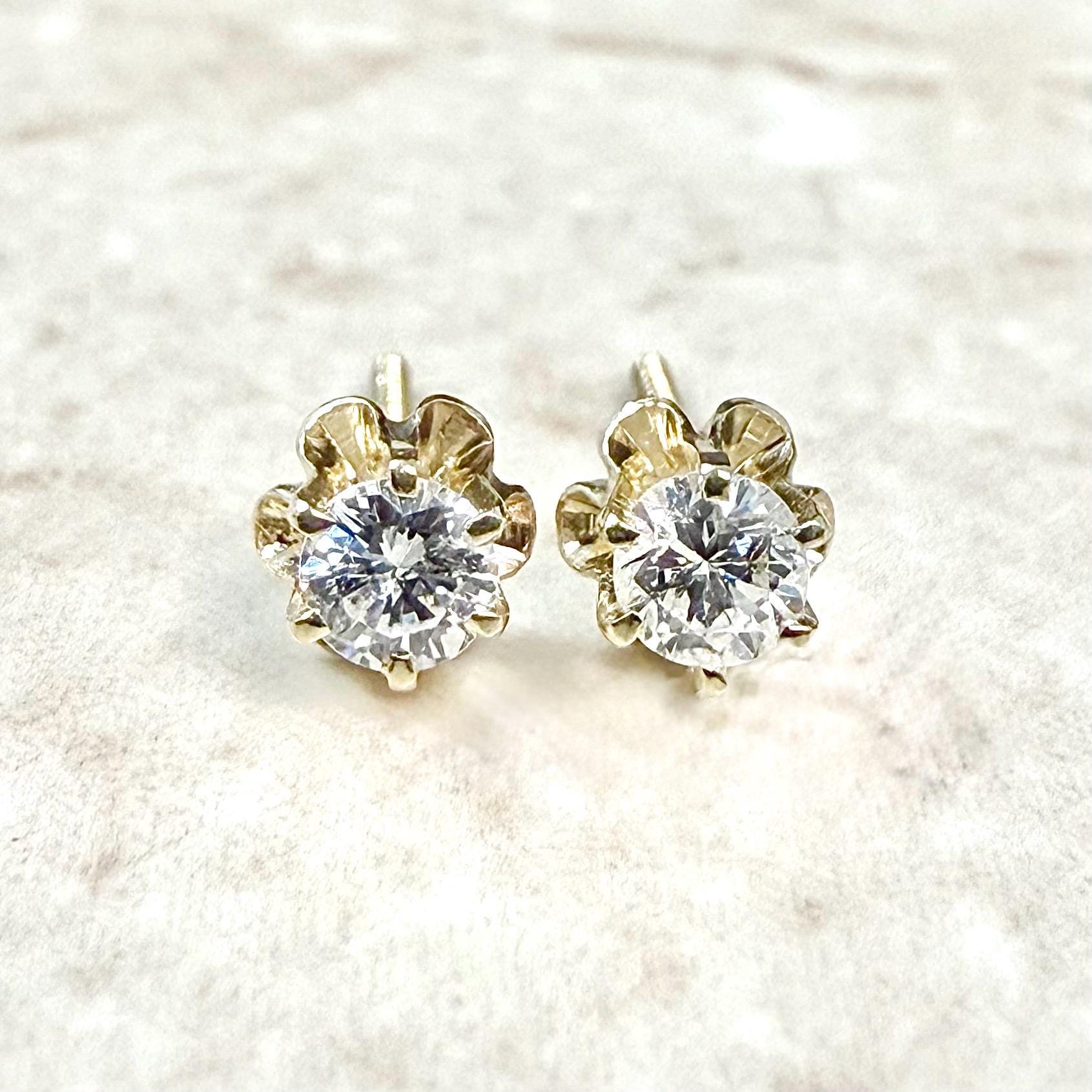 Vintage 14K Yellow Gold 0.45 Carat Natural Diamond Stud Earrings - WeilJewelry