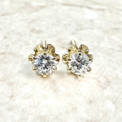 Vintage 14K Yellow Gold 0.45 Carat Natural Diamond Stud Earrings - WeilJewelry