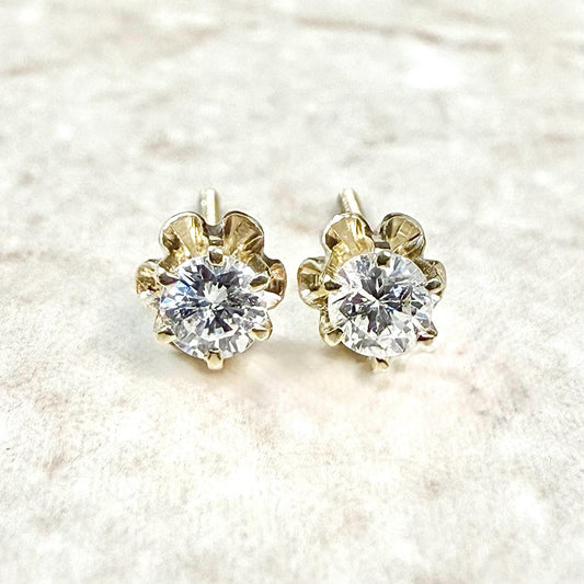 Vintage 14K Yellow Gold 0.45 Carat Natural Diamond Stud Earrings - WeilJewelry
