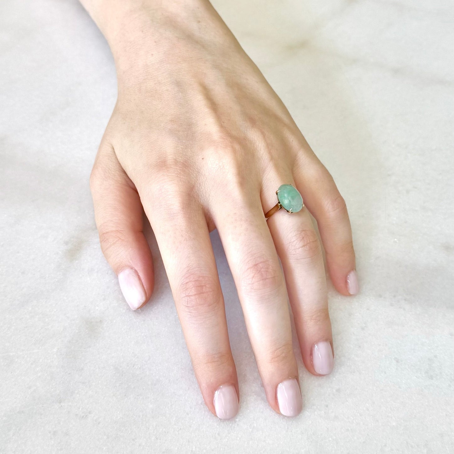 Vintage 14K Yellow Gold 2.88 Carats Natural Jadeite Ring - WeilJewelry