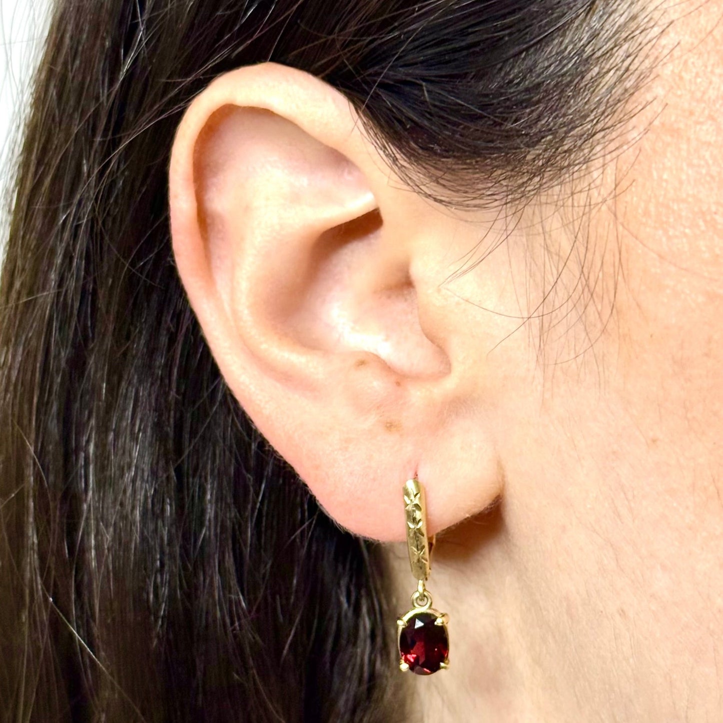 Vintage 14K Yellow Gold 2.90 CTTW Oval Garnet Drop Earrings - WeilJewelry