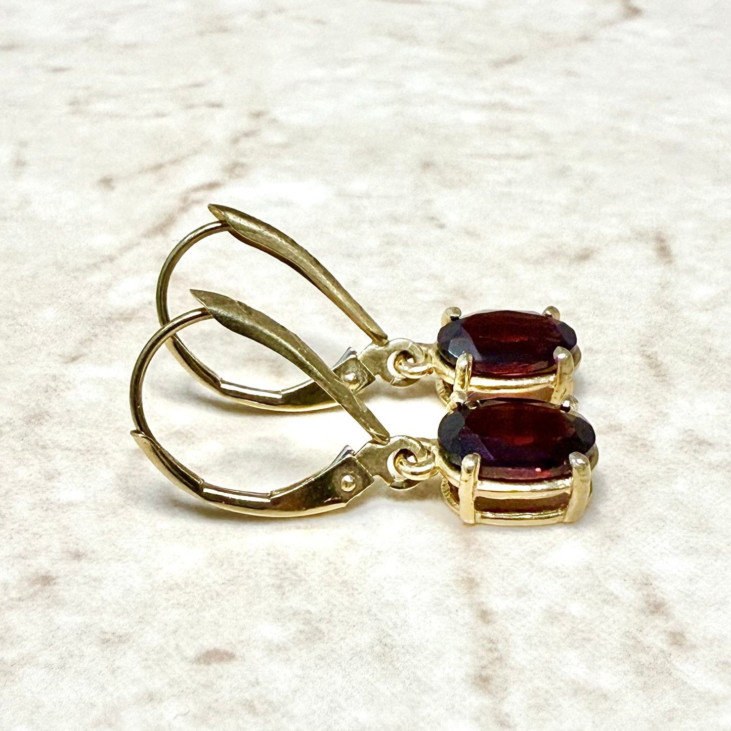 Vintage 14K Yellow Gold 2.90 CTTW Oval Garnet Drop Earrings - WeilJewelry