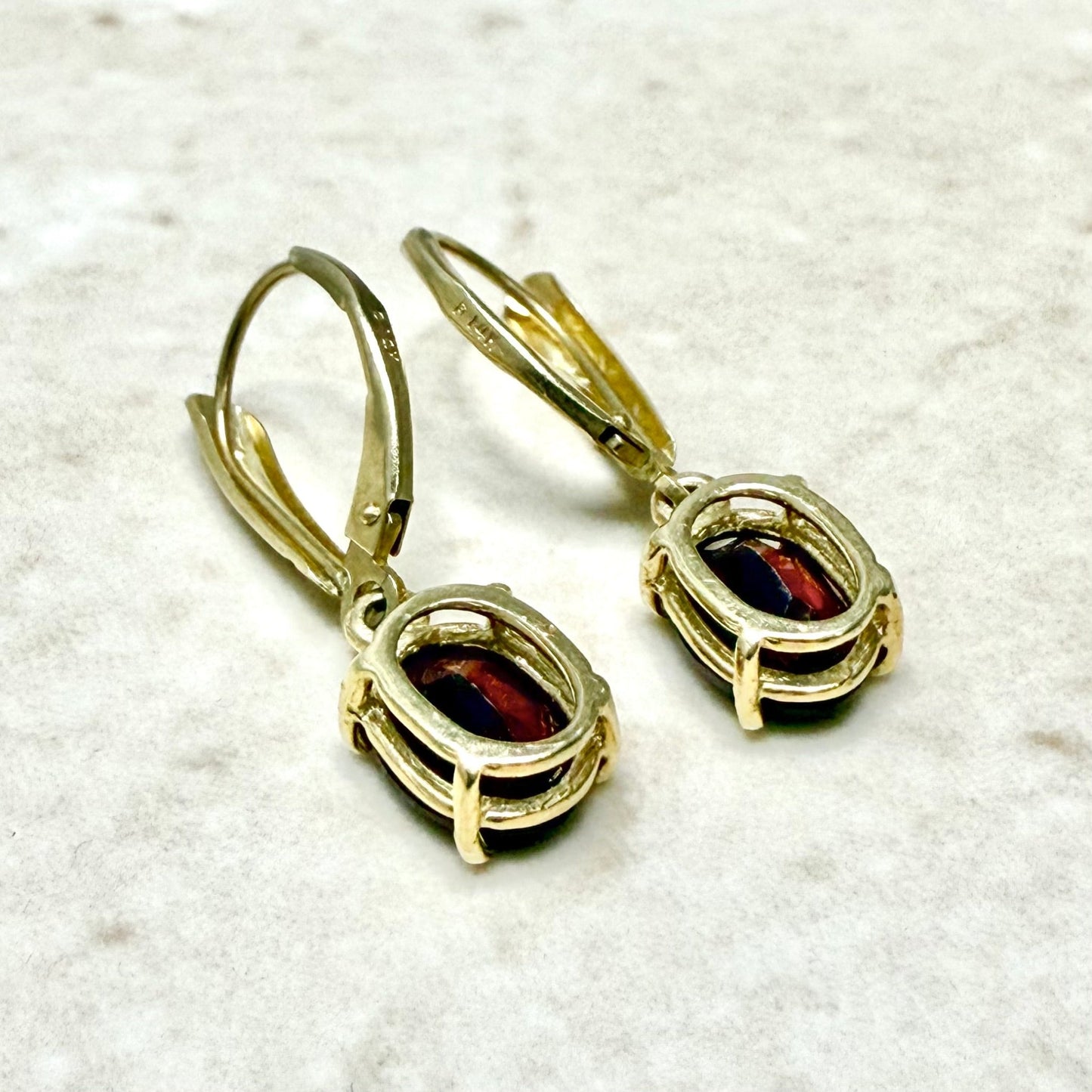 Vintage 14K Yellow Gold 2.90 CTTW Oval Garnet Drop Earrings - WeilJewelry
