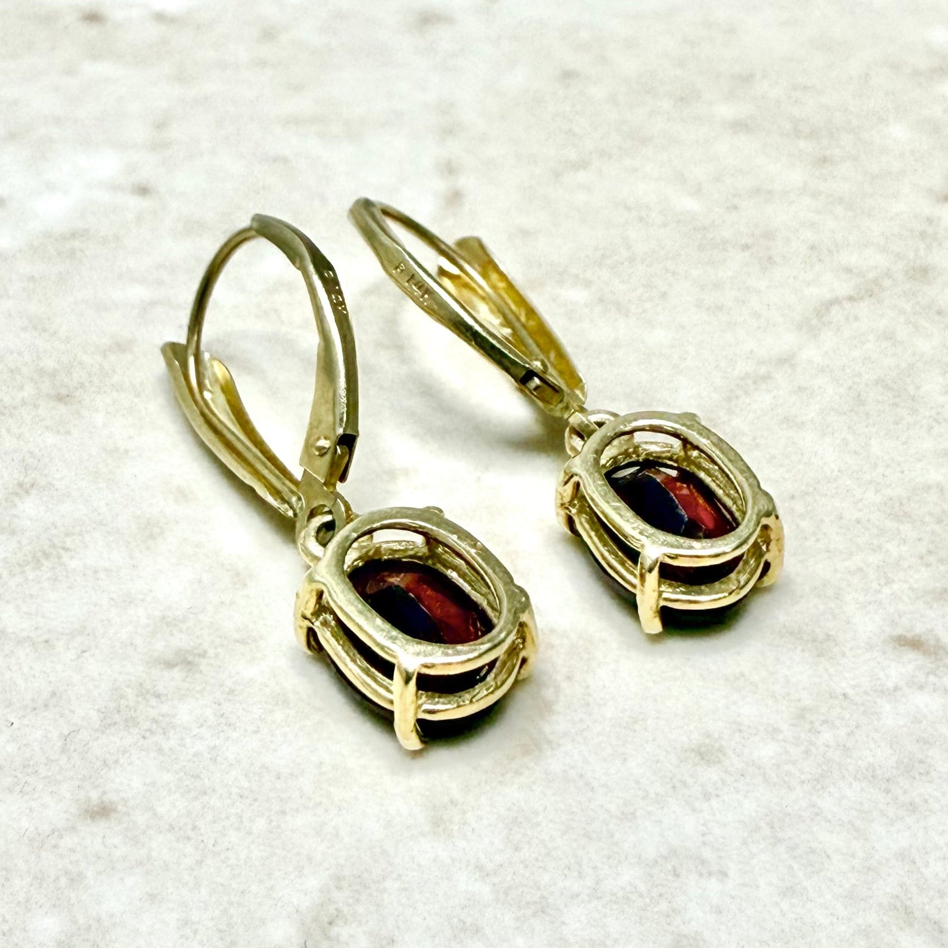 Vintage 14K Yellow Gold 2.90 CTTW Oval Garnet Drop Earrings - WeilJewelry