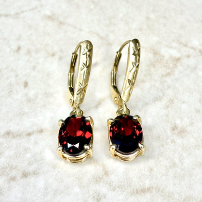 Vintage 14K Yellow Gold 2.90 CTTW Oval Garnet Drop Earrings - WeilJewelry