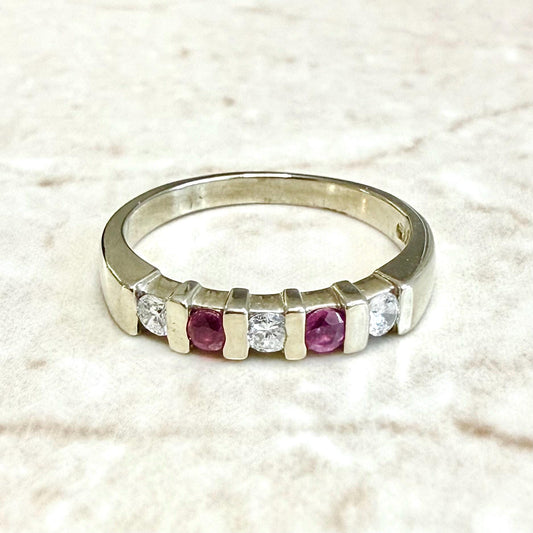 Vintage 14K Yellow Gold 5-Stone Natural Diamond & Ruby Band Ring - WeilJewelry