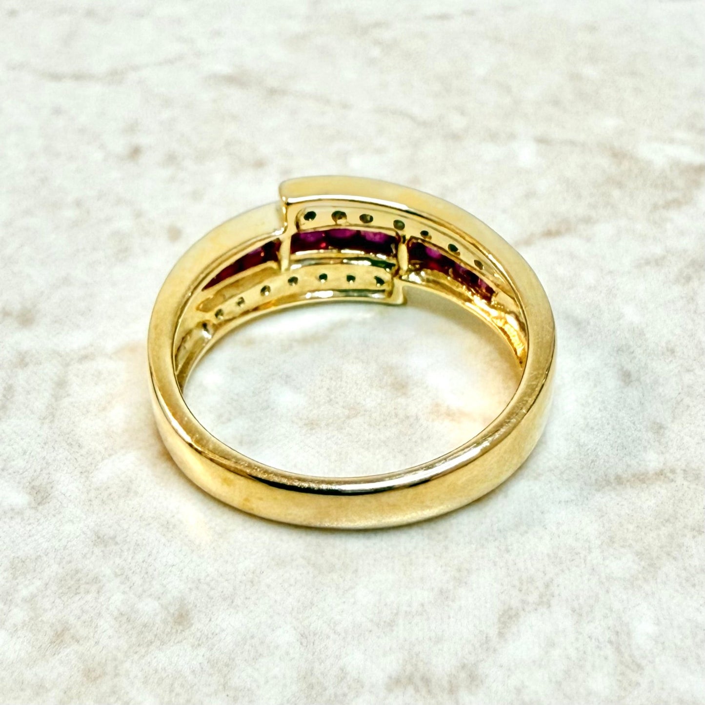 Vintage 14K Yellow Gold Channel Set Natural Diamond & Ruby Band Ring - WeilJewelry