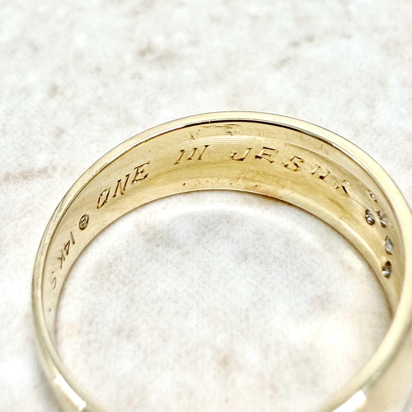 Vintage 14K Yellow Gold Diamond Cross Wedding Band Ring - WeilJewelry