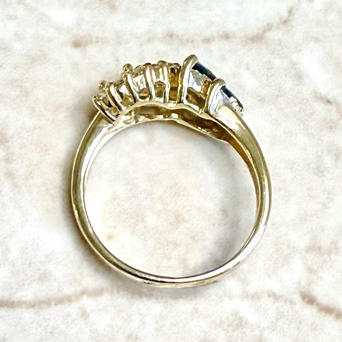 Vintage 14K Yellow Gold Diamond & Sapphire Cocktail Ring - WeilJewelry