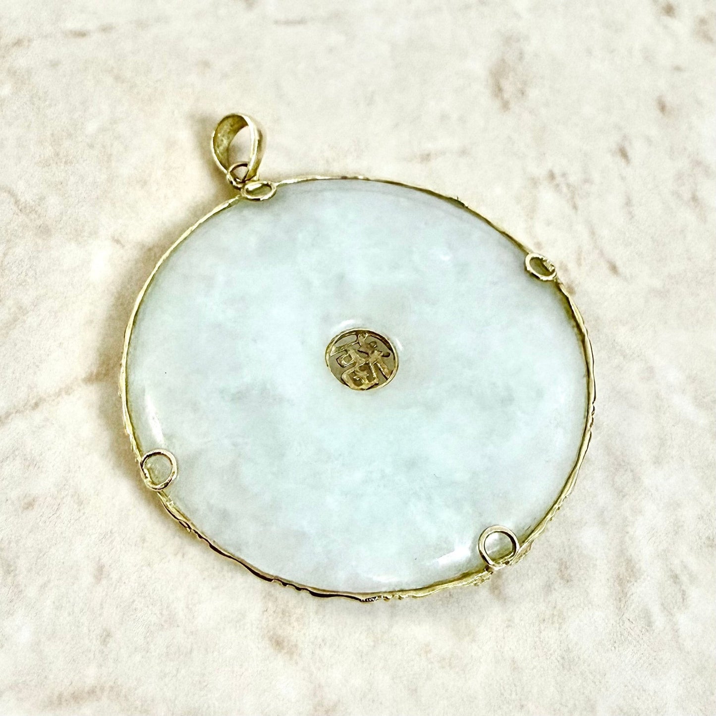 Vintage 14K Yellow Gold « Good Fortune » Jadeite Pendant - WeilJewelry