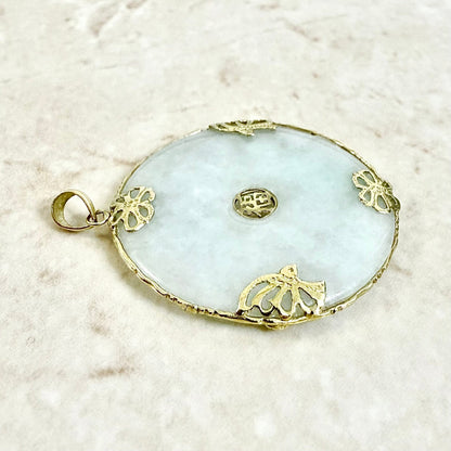 Vintage 14K Yellow Gold « Good Fortune » Jadeite Pendant - WeilJewelry