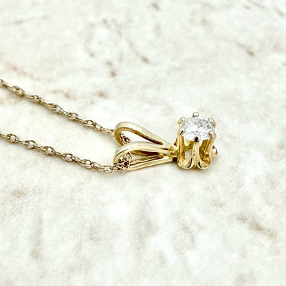 Vintage 14K Yellow Gold Natural 0.15 Carat Diamond Solitaire Pendant Necklace - WeilJewelry