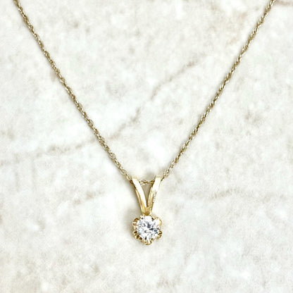 Vintage 14K Yellow Gold Natural 0.15 Carat Diamond Solitaire Pendant Necklace - WeilJewelry