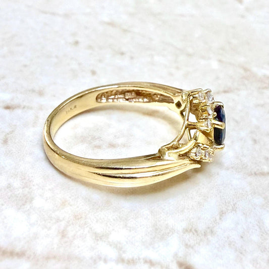 Vintage 14K Yellow Gold Natural Blue Sapphire & Diamond Ring - WeilJewelry
