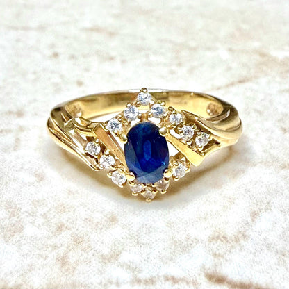 Vintage 14K Yellow Gold Natural Blue Sapphire & Diamond Ring - WeilJewelry