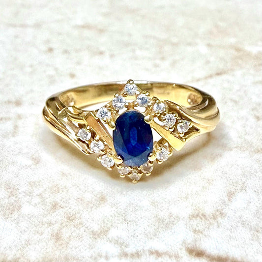 Vintage 14K Yellow Gold Natural Blue Sapphire & Diamond Ring - WeilJewelry