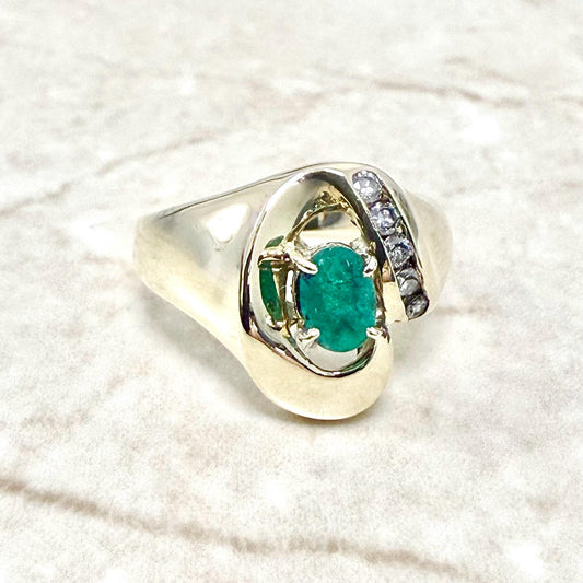 Vintage 14K Yellow Gold Natural Emerald & Diamond Ring - WeilJewelry
