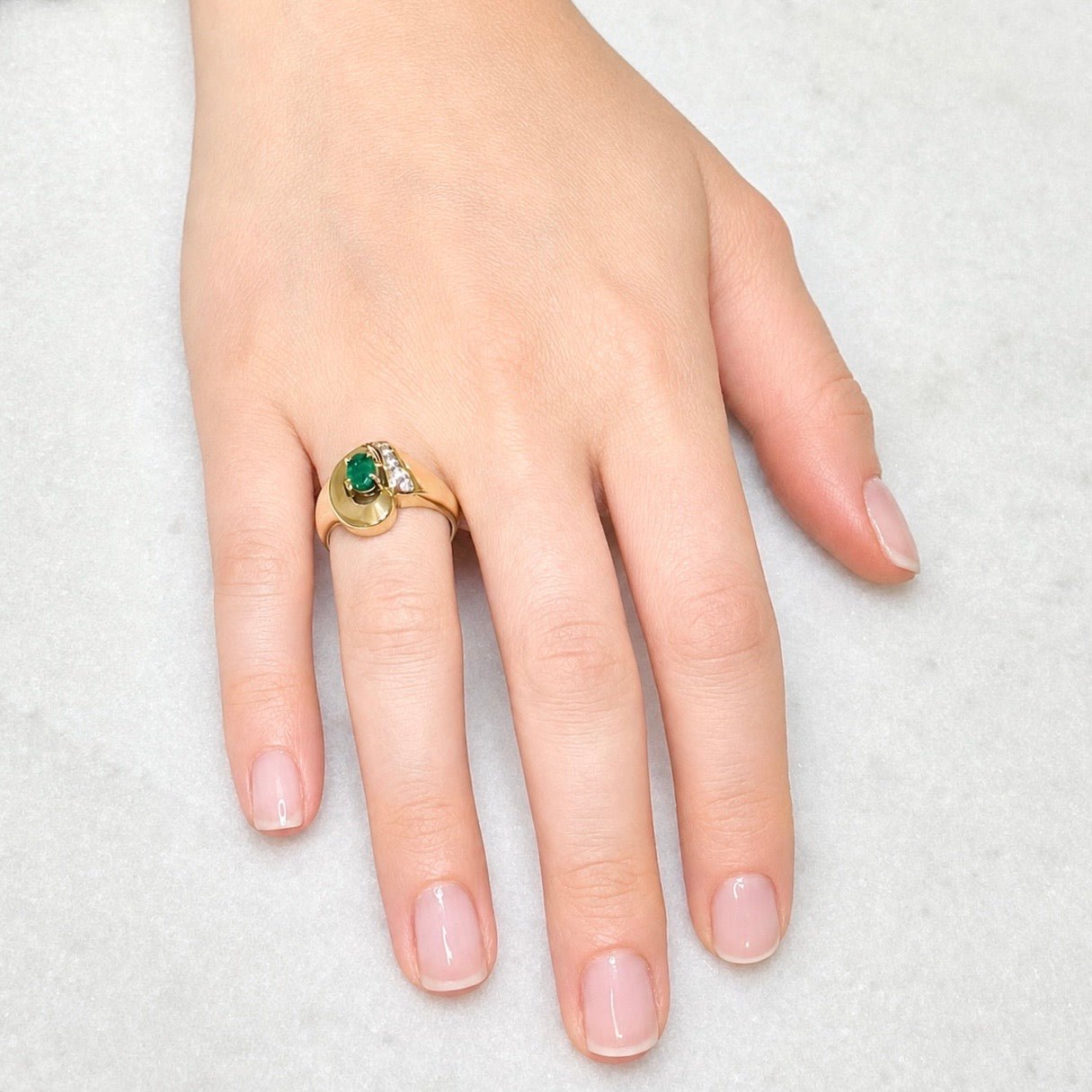 Vintage 14K Yellow Gold Natural Emerald & Diamond Ring - WeilJewelry